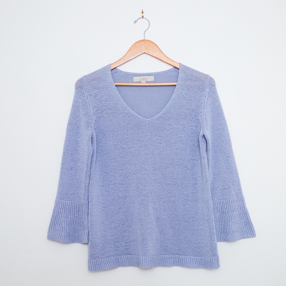 LOFT periwinkle bell sleeve knit sweater NWOT